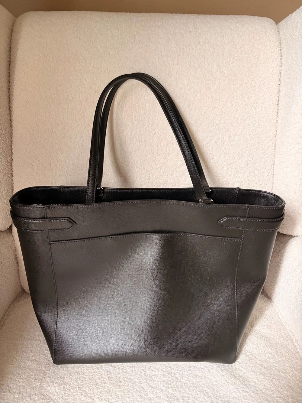 kate spade black saffiano leather tote with front slip pocket